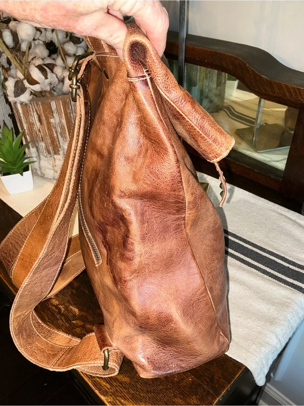 Bed Stu Leather Unisex Howie Flapover Leather Backpack Tan Rustic Retail $365